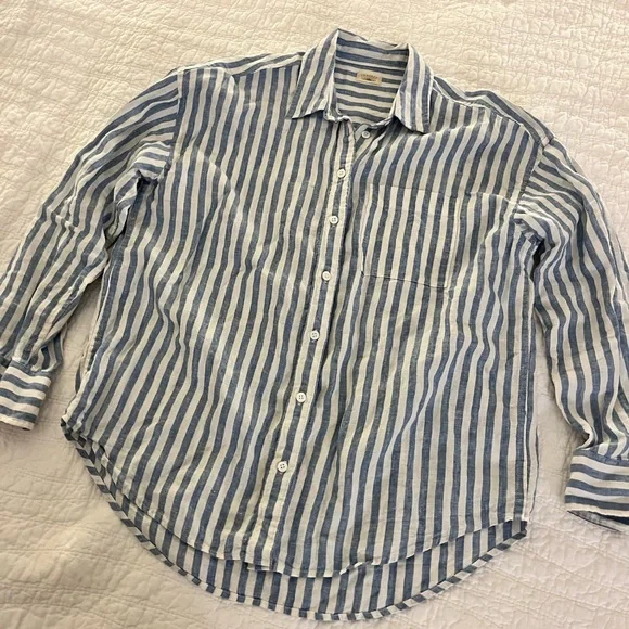 Faherty Laguna Linen blue white stripe M - Picture 3 of 12